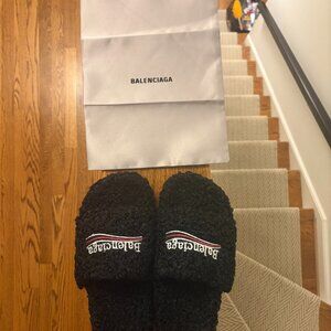 Balenciaga Black furry everyday slides